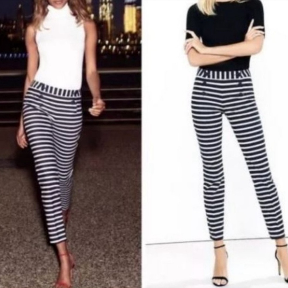 Express Double Breast Striped Straight Leg Ankle Dress Pants -Navy blue & white